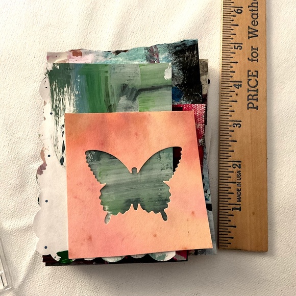 Hand painted Ephemera Pack Art with up-cycled Funky Face cd case, 30+ Pieces - Picture 5 of 12